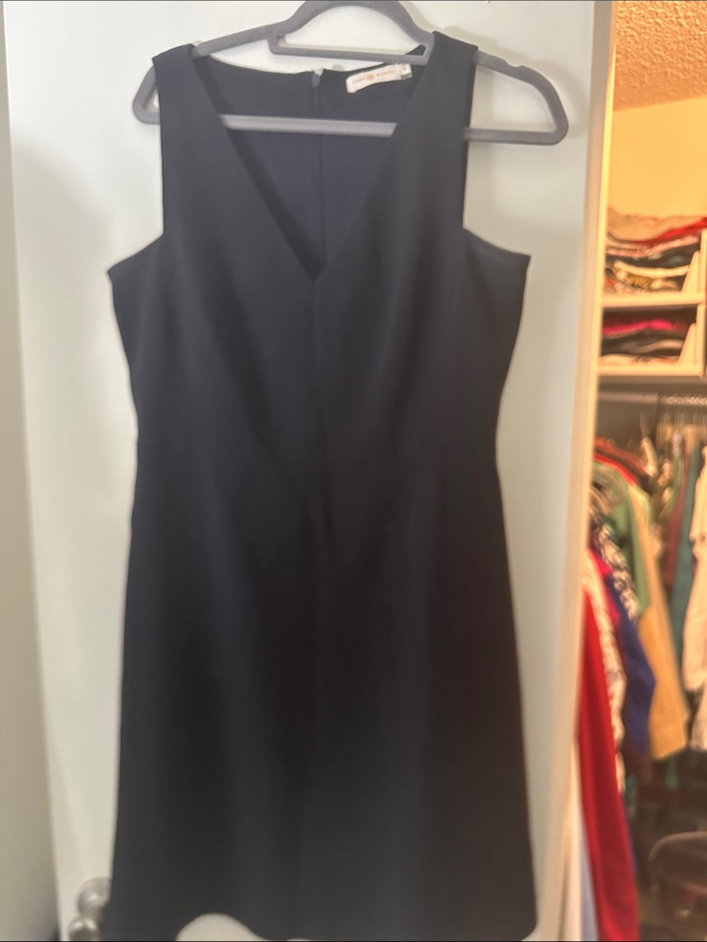 Tory Burch Navy V-Neck Sleeveless Sheath Dress